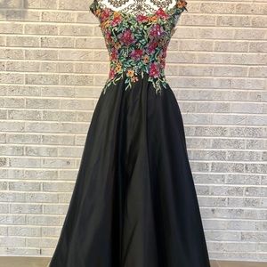 Embroidered Off-Shoulder Evening Gown